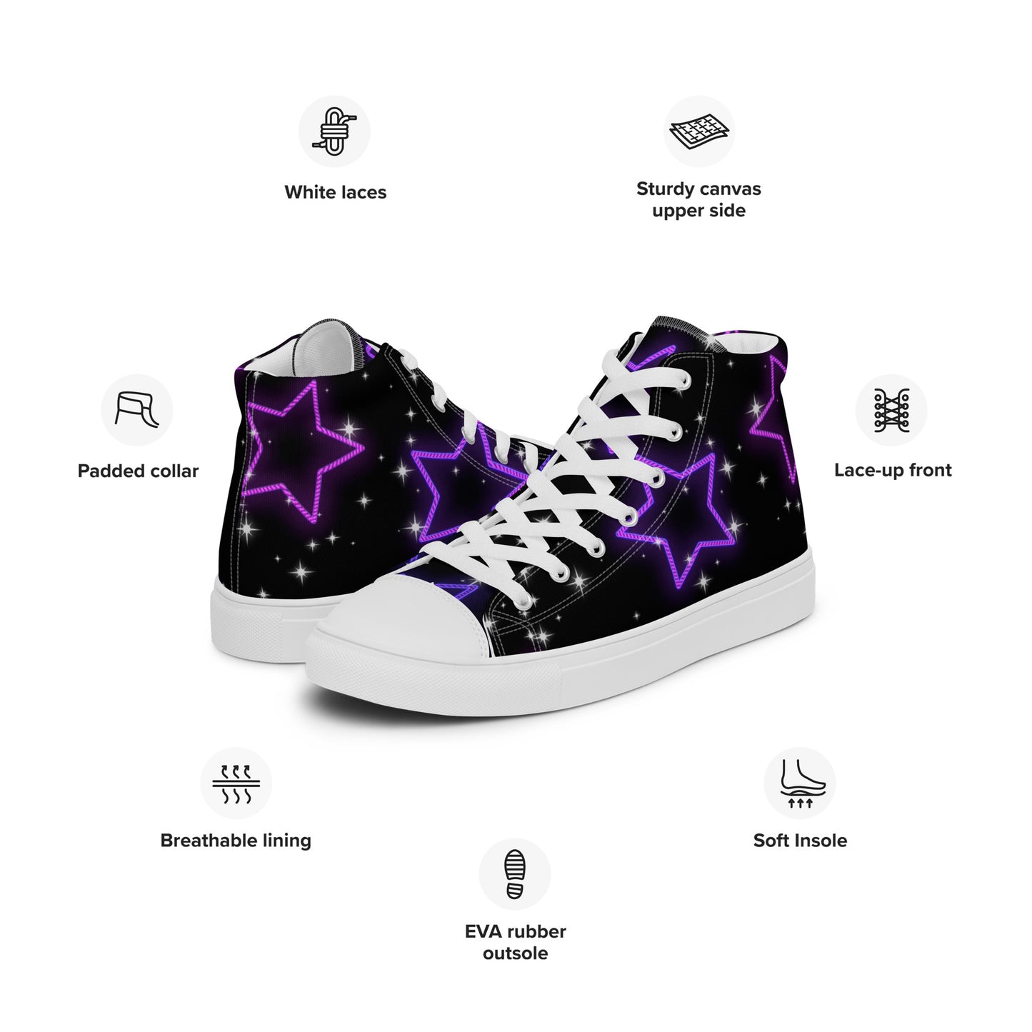 Neon Star Women’s High Top Canvas Shoes