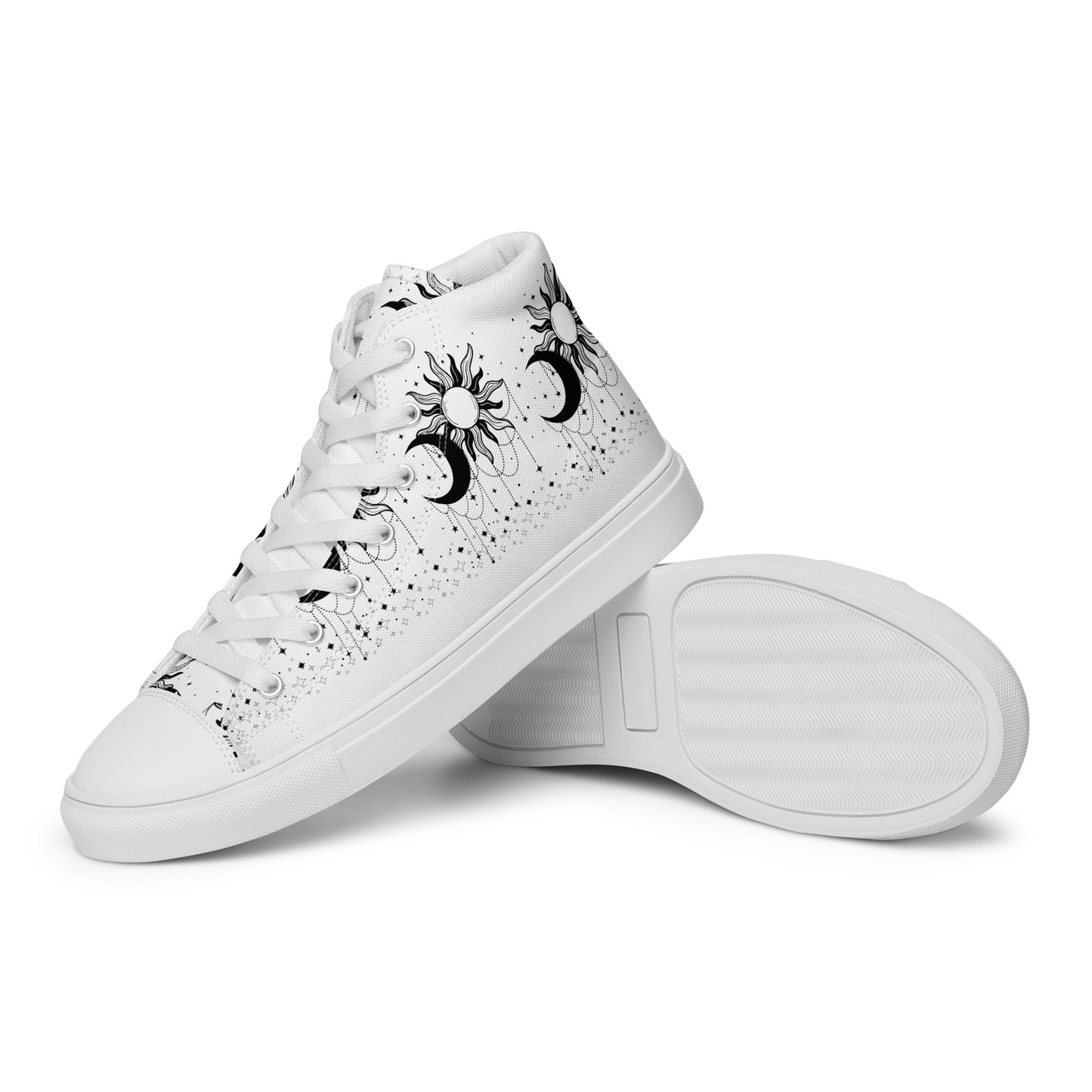 Black White Sun Moon Women’s High Top Canvas Shoes