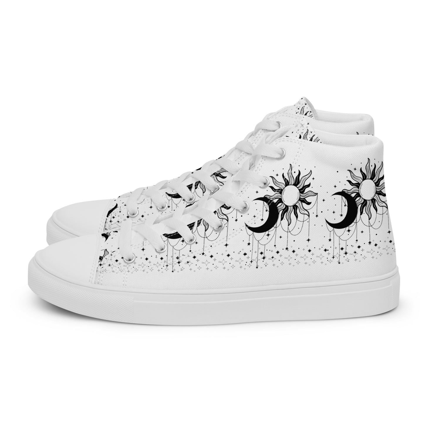 Black White Sun Moon Women’s High Top Canvas Shoes