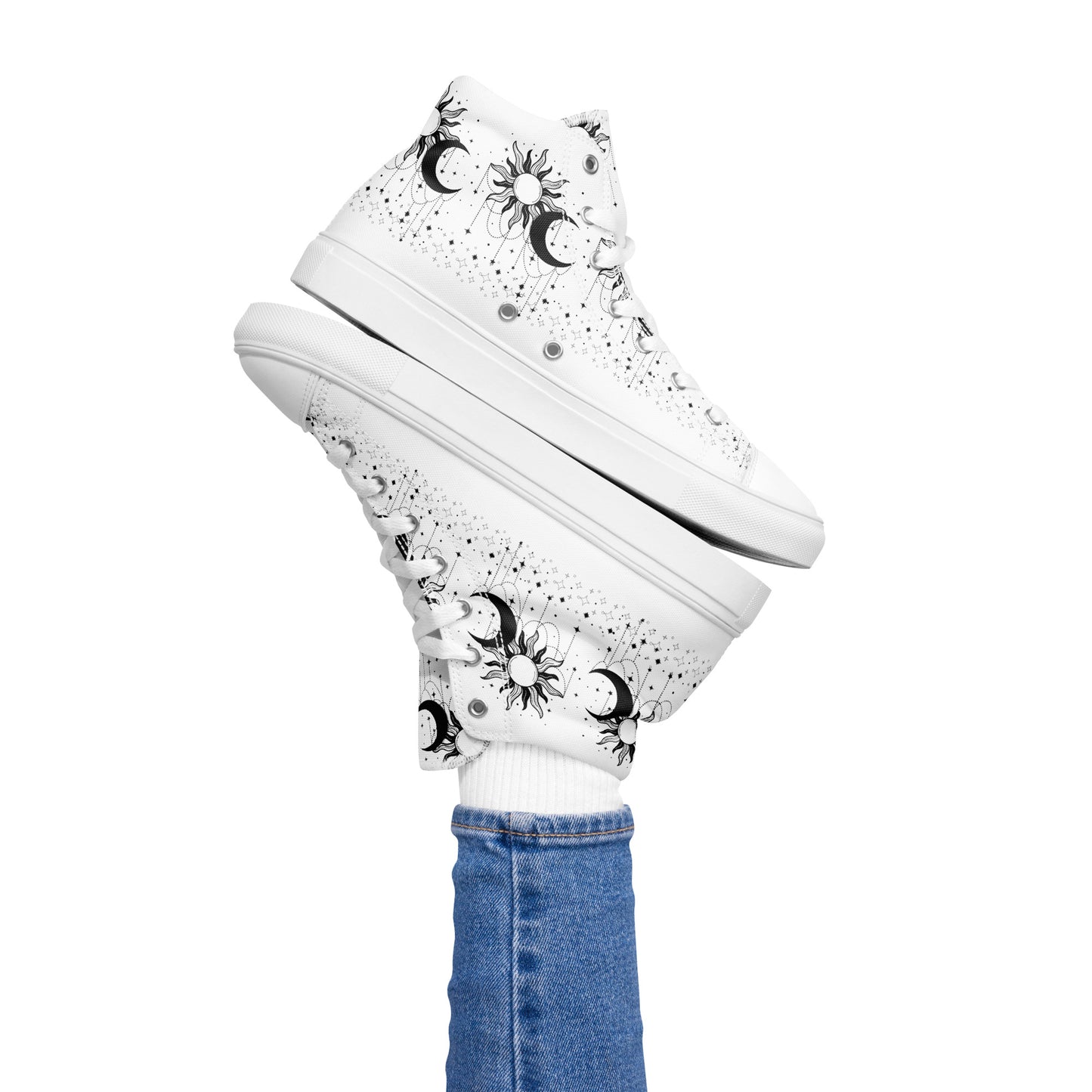 Black White Sun Moon Women’s High Top Canvas Shoes