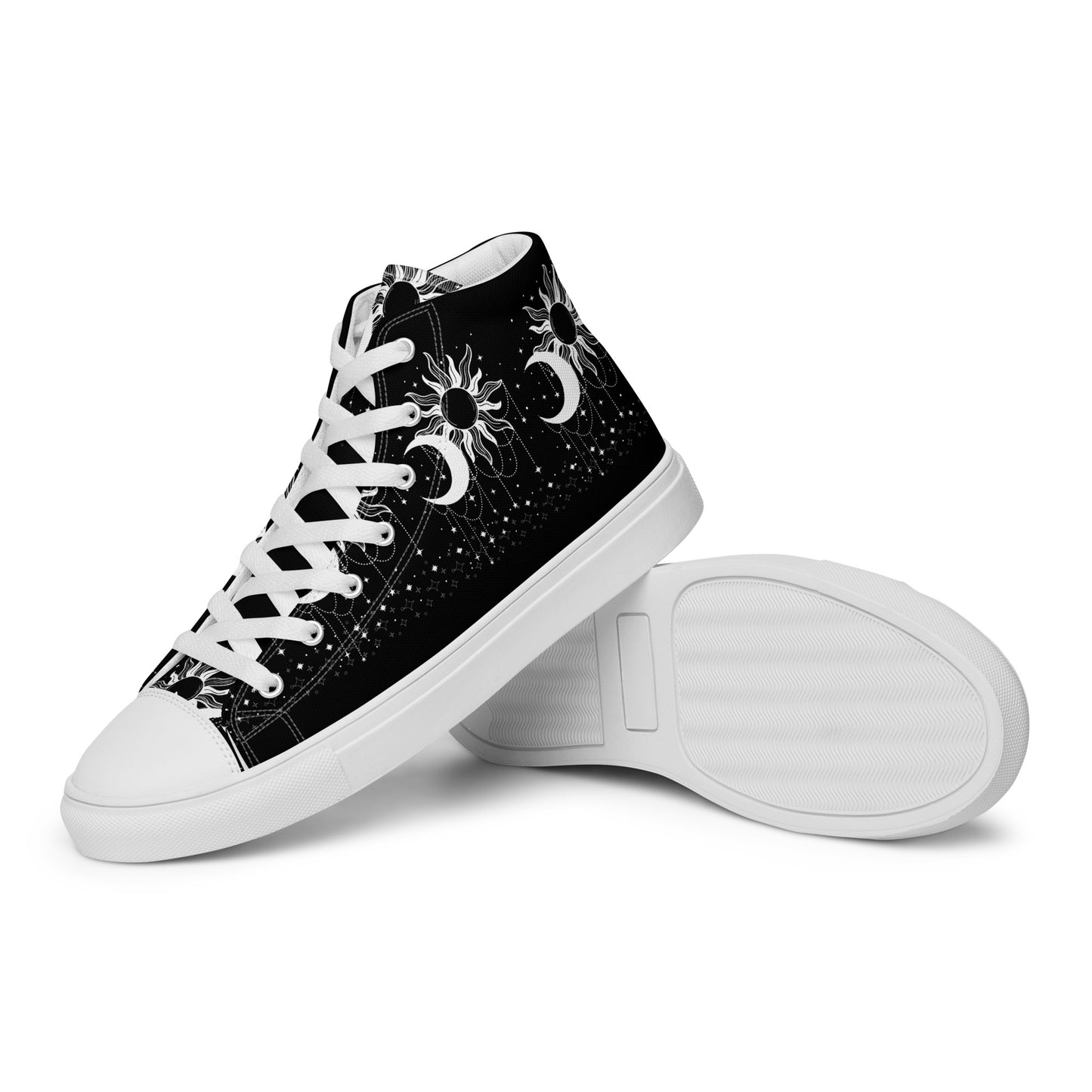 White Black Sun Moon Women’s High Top Canvas Shoes