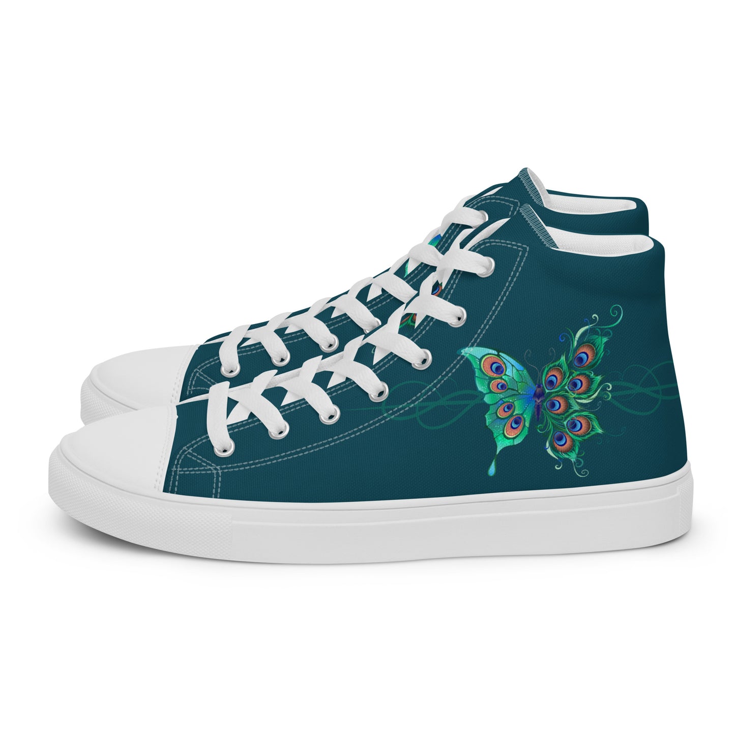 Peacock Butterfly Astronaut Blue Women’s High Top Canvas Shoes