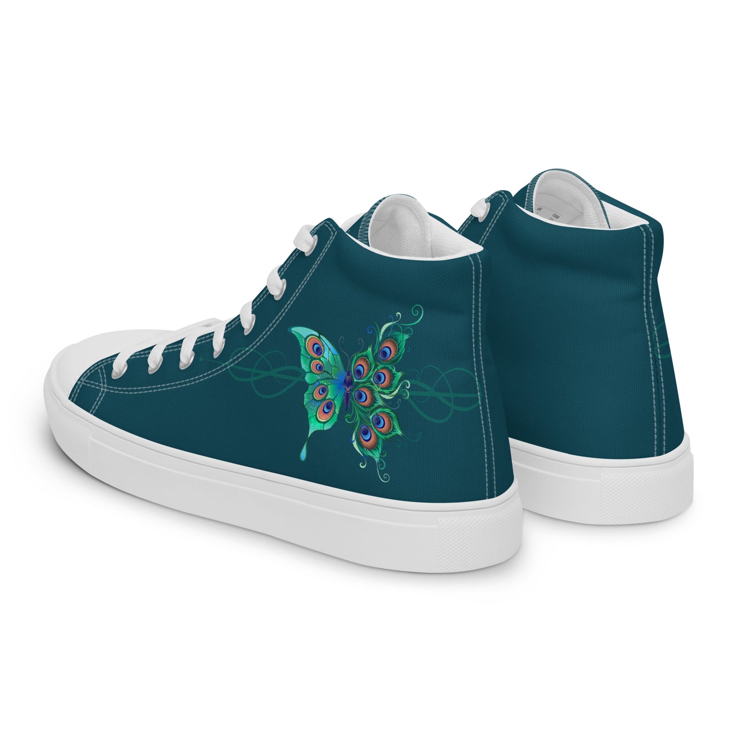 Peacock Butterfly Astronaut Blue Women’s High Top Canvas Shoes