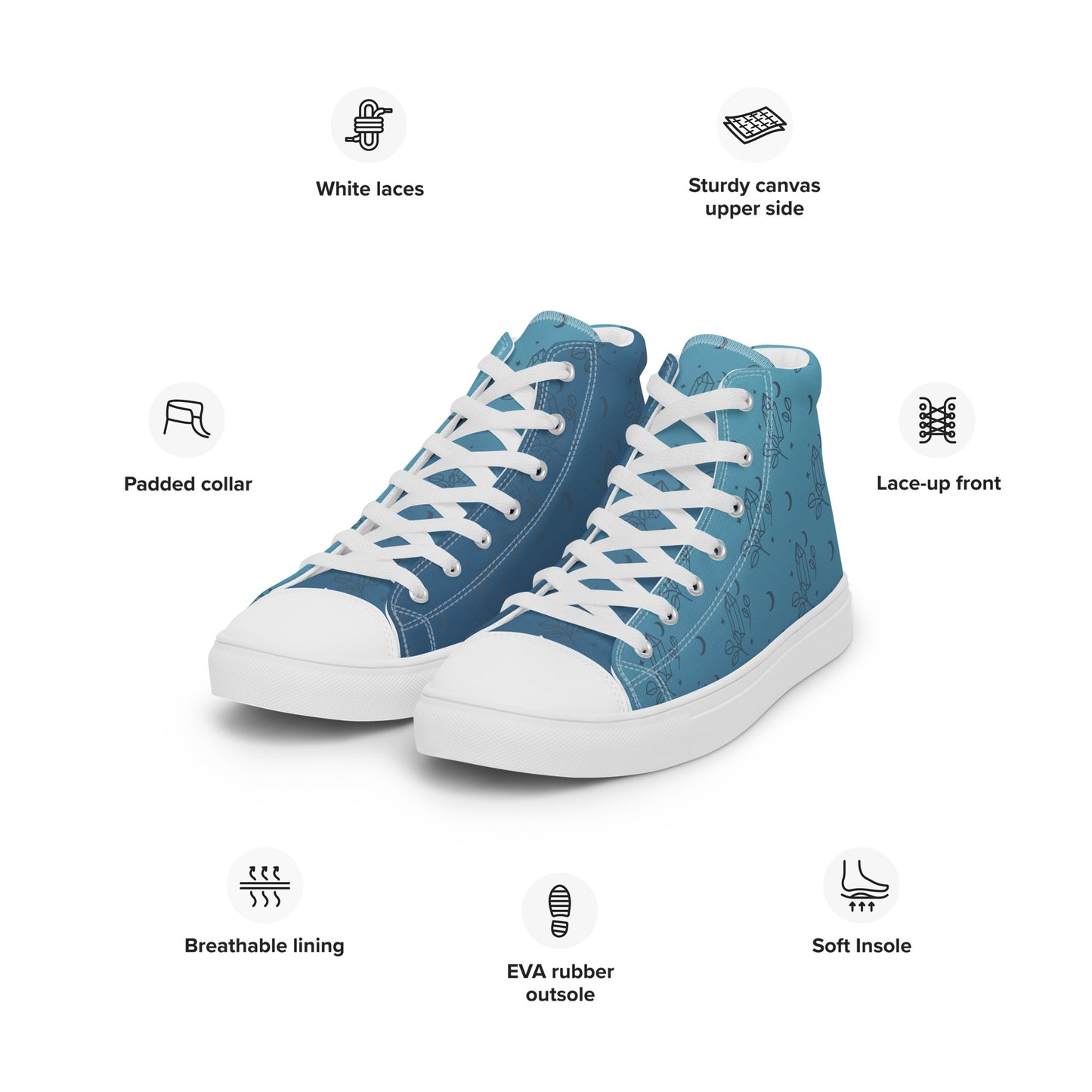 Blue Gradient Crystal Moon Women’s High Top Canvas Shoes