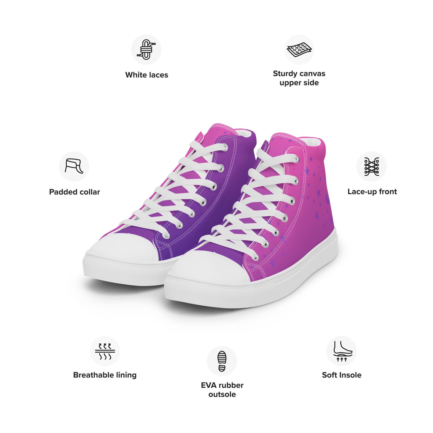 Purple Pink Gradient Star Women’s High Top Canvas Shoes