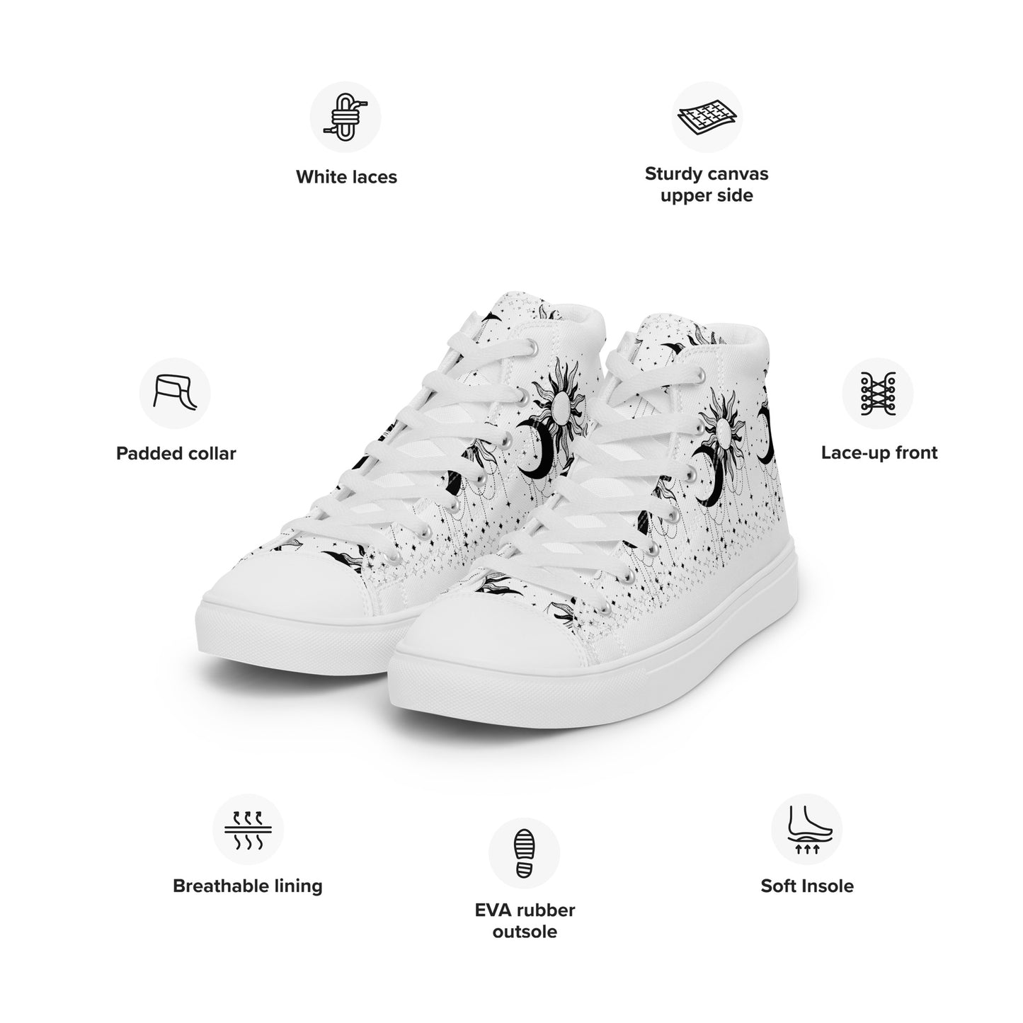 Black White Sun Moon Women’s High Top Canvas Shoes