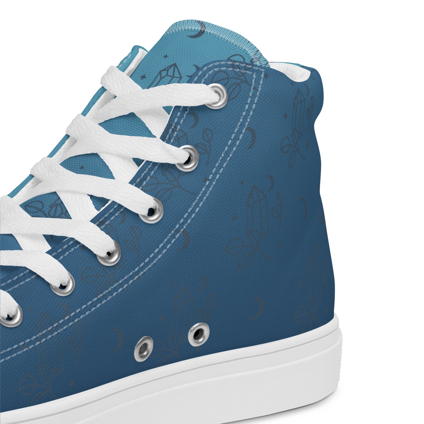 Blue Gradient Crystal Moon Women’s High Top Canvas Shoes