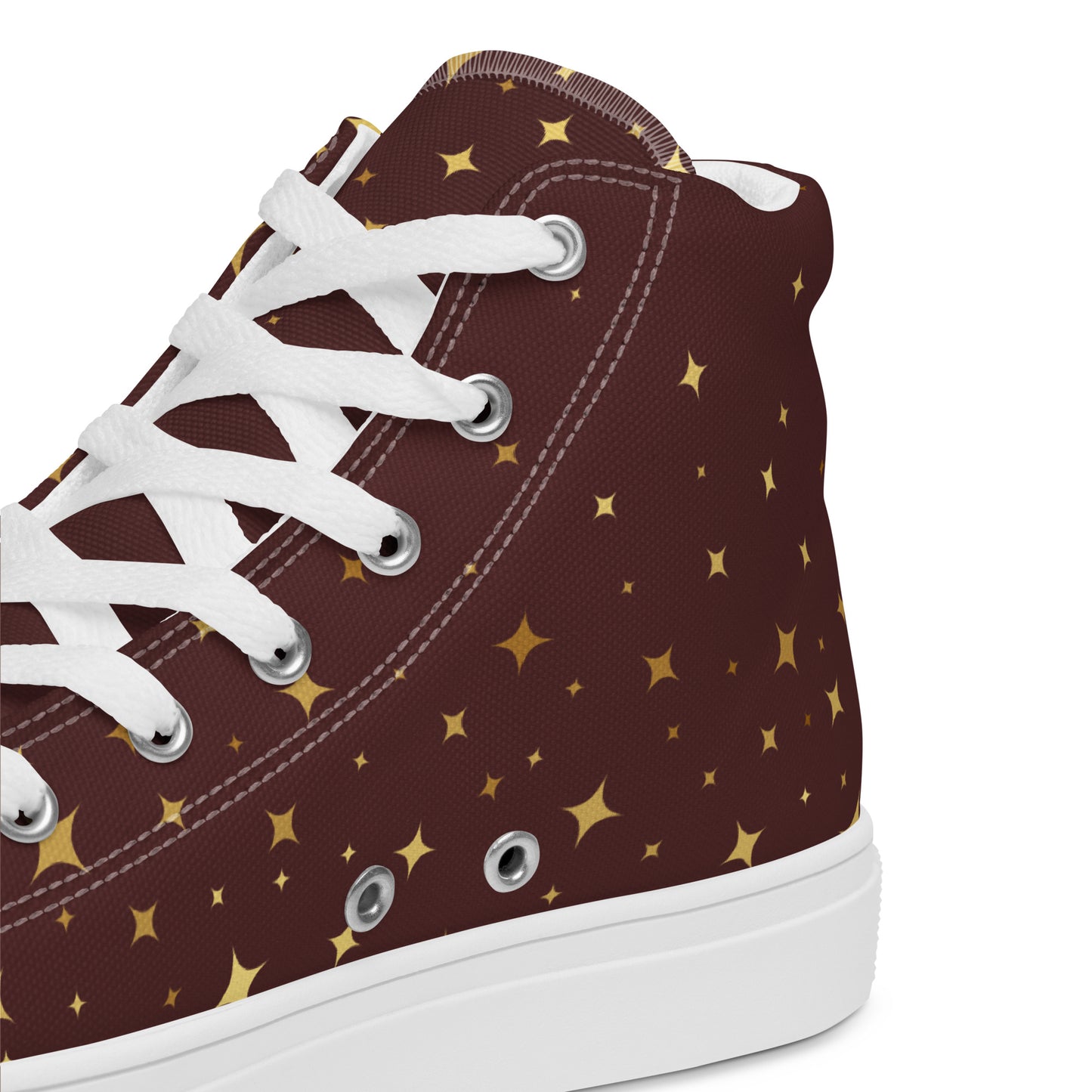 Burgundy Gold Star Women’s High Top Canvas Shoes