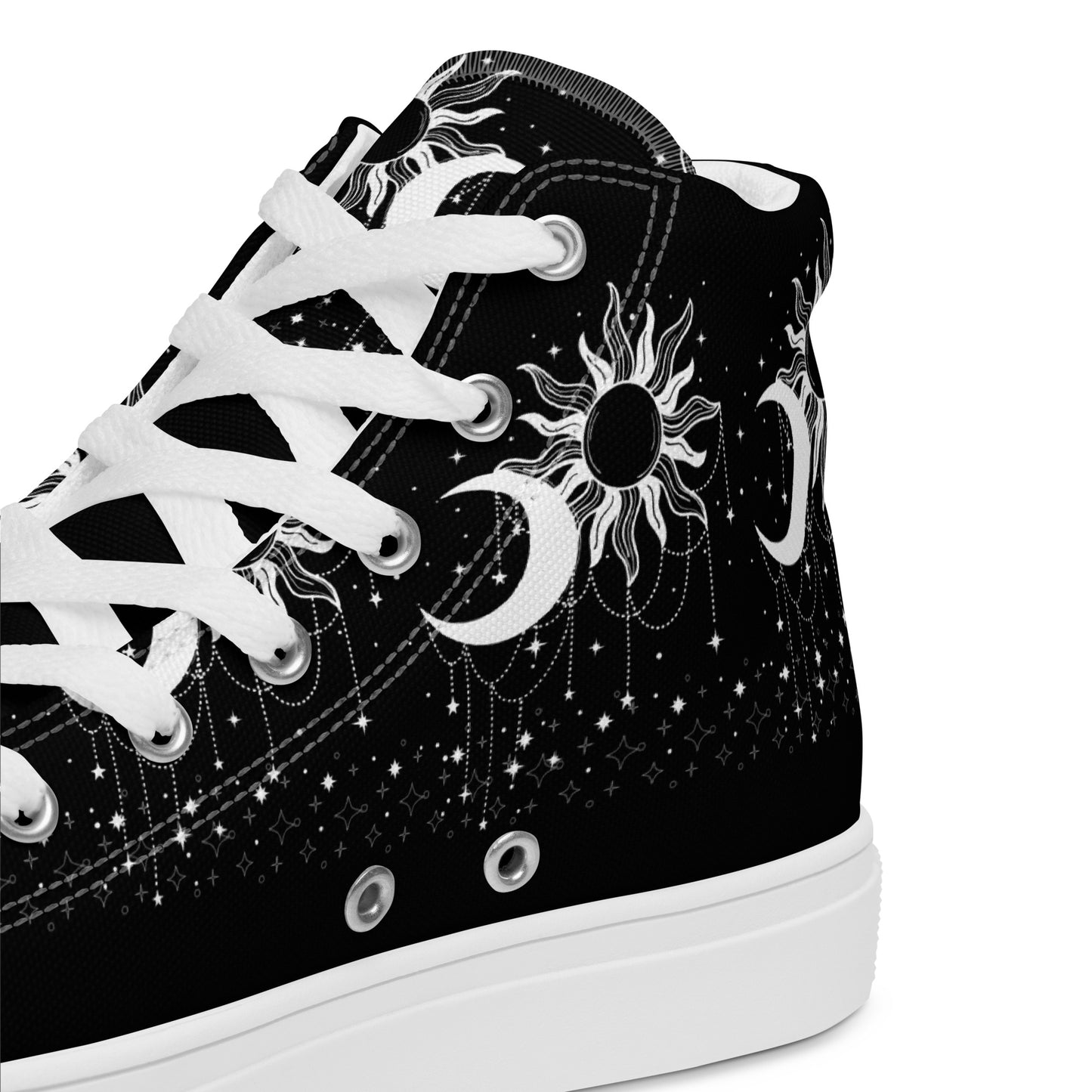 White Black Sun Moon Women’s High Top Canvas Shoes