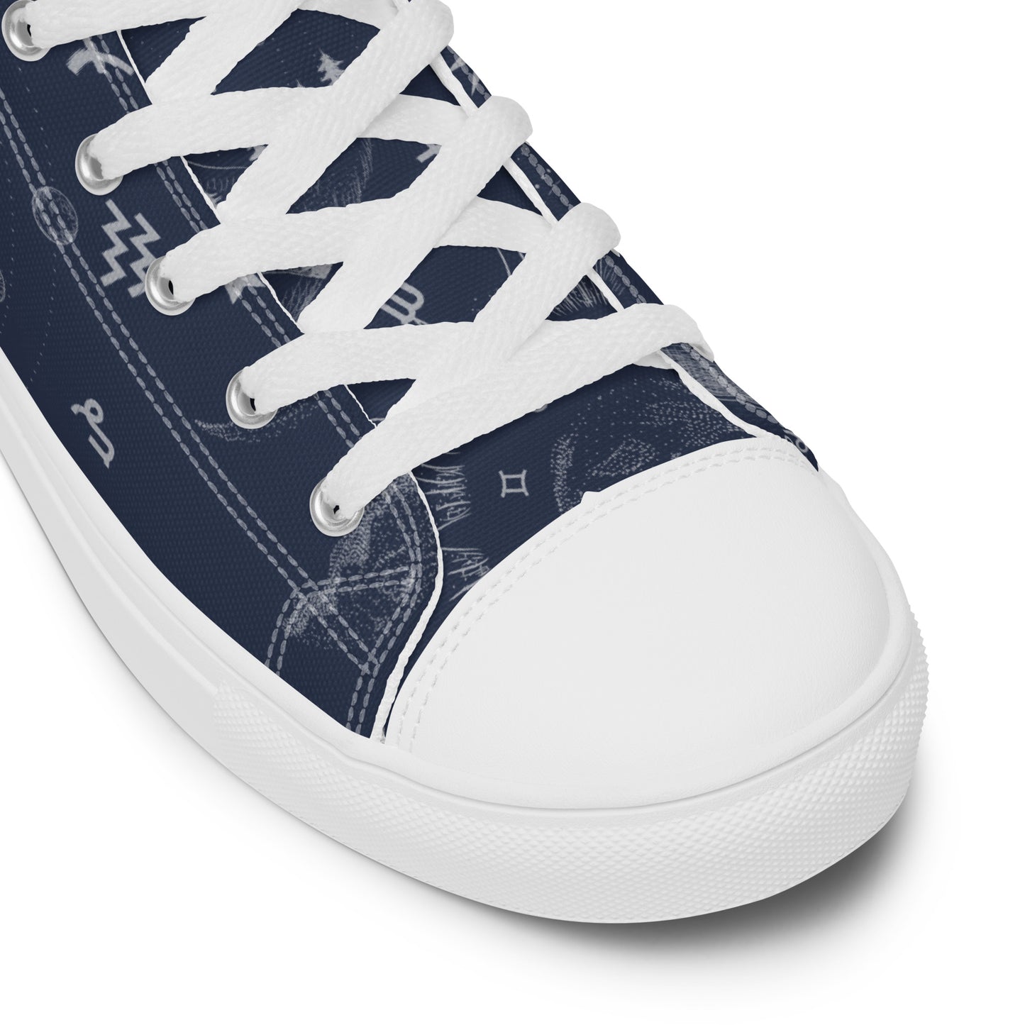 Navy Blue Moon Zodiac Women’s High Top Canvas Shoes