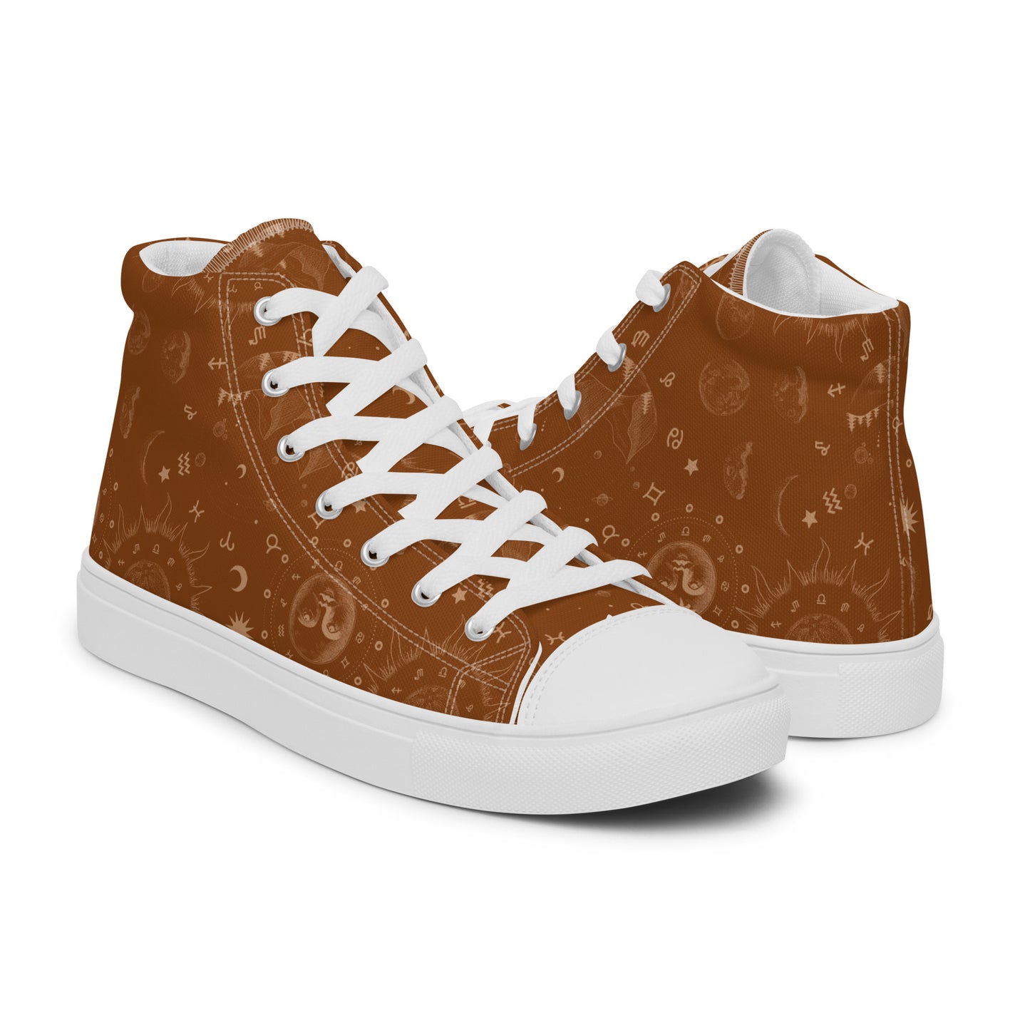 Saddle Brown Moon Galaxy Women’s High Top Canvas Shoes