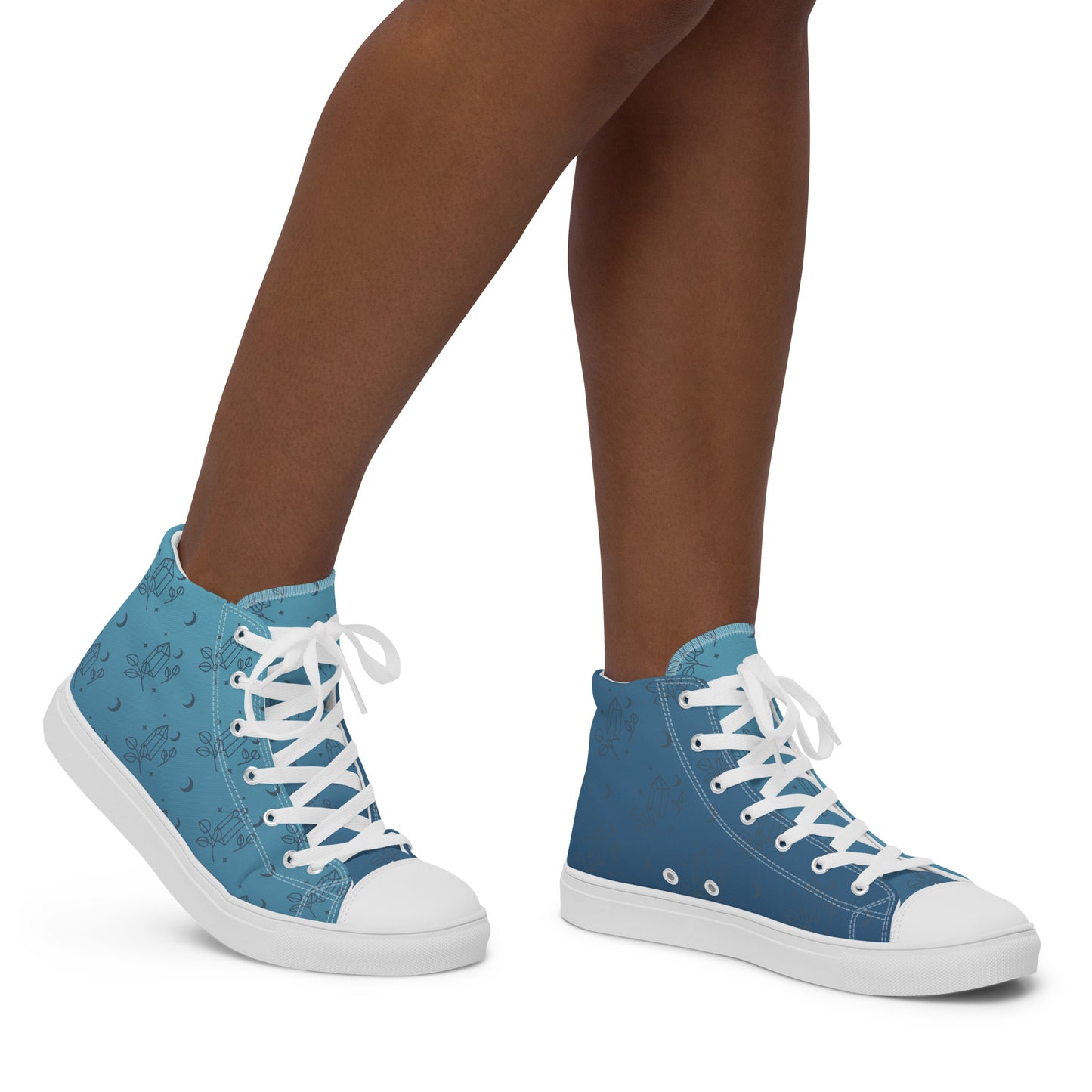 Blue Gradient Crystal Moon Women’s High Top Canvas Shoes