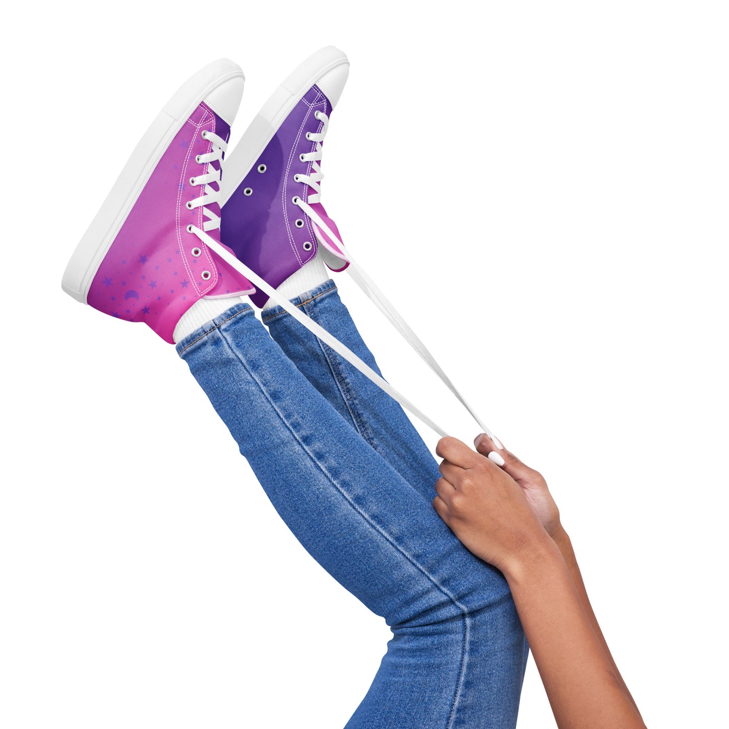 Purple Pink Gradient Star Women’s High Top Canvas Shoes