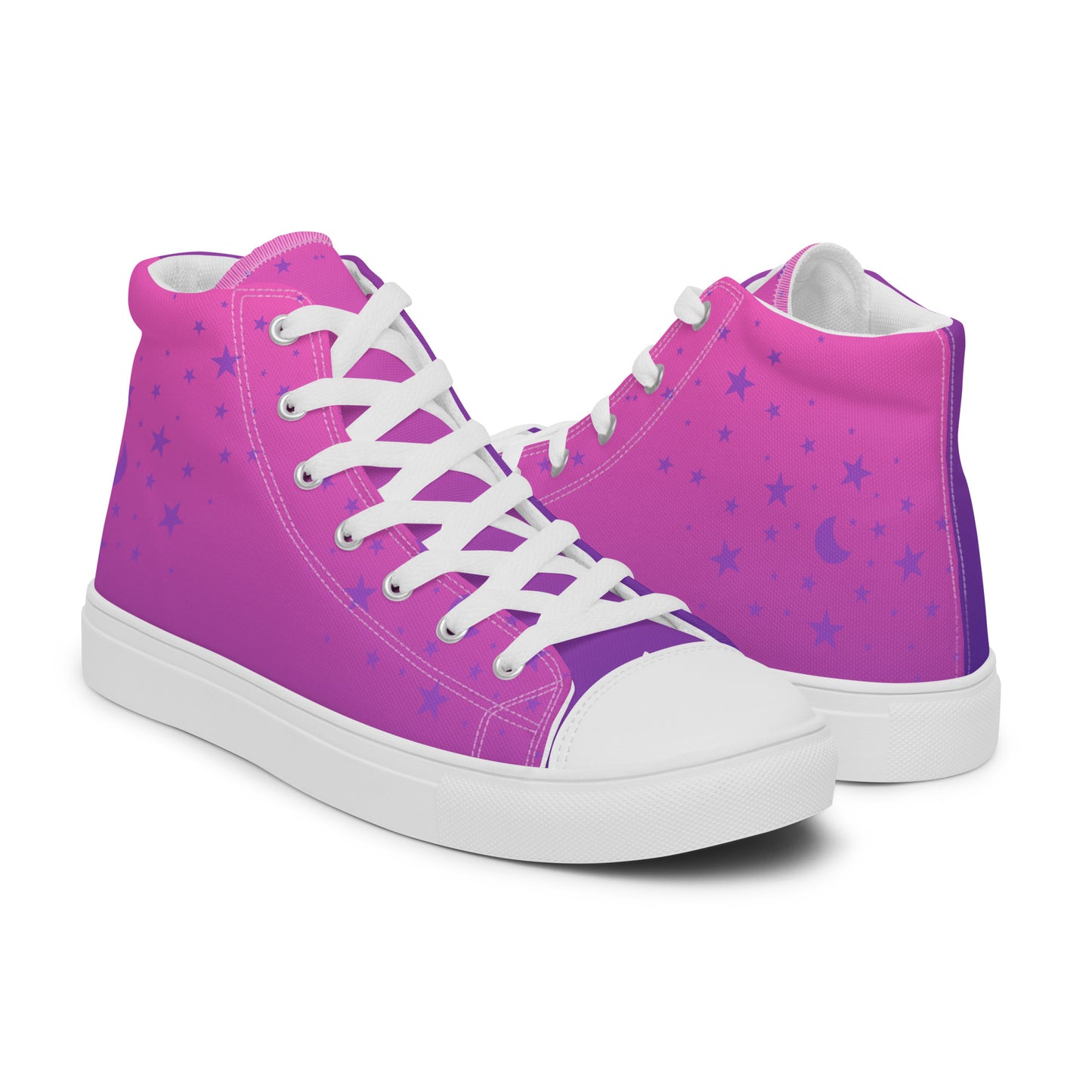 Purple Pink Gradient Star Women’s High Top Canvas Shoes