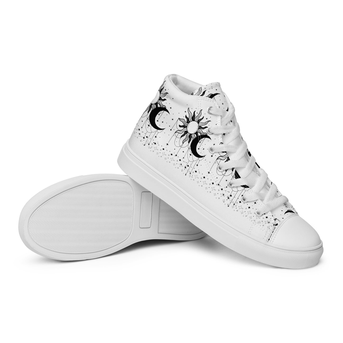 Black White Sun Moon Women’s High Top Canvas Shoes