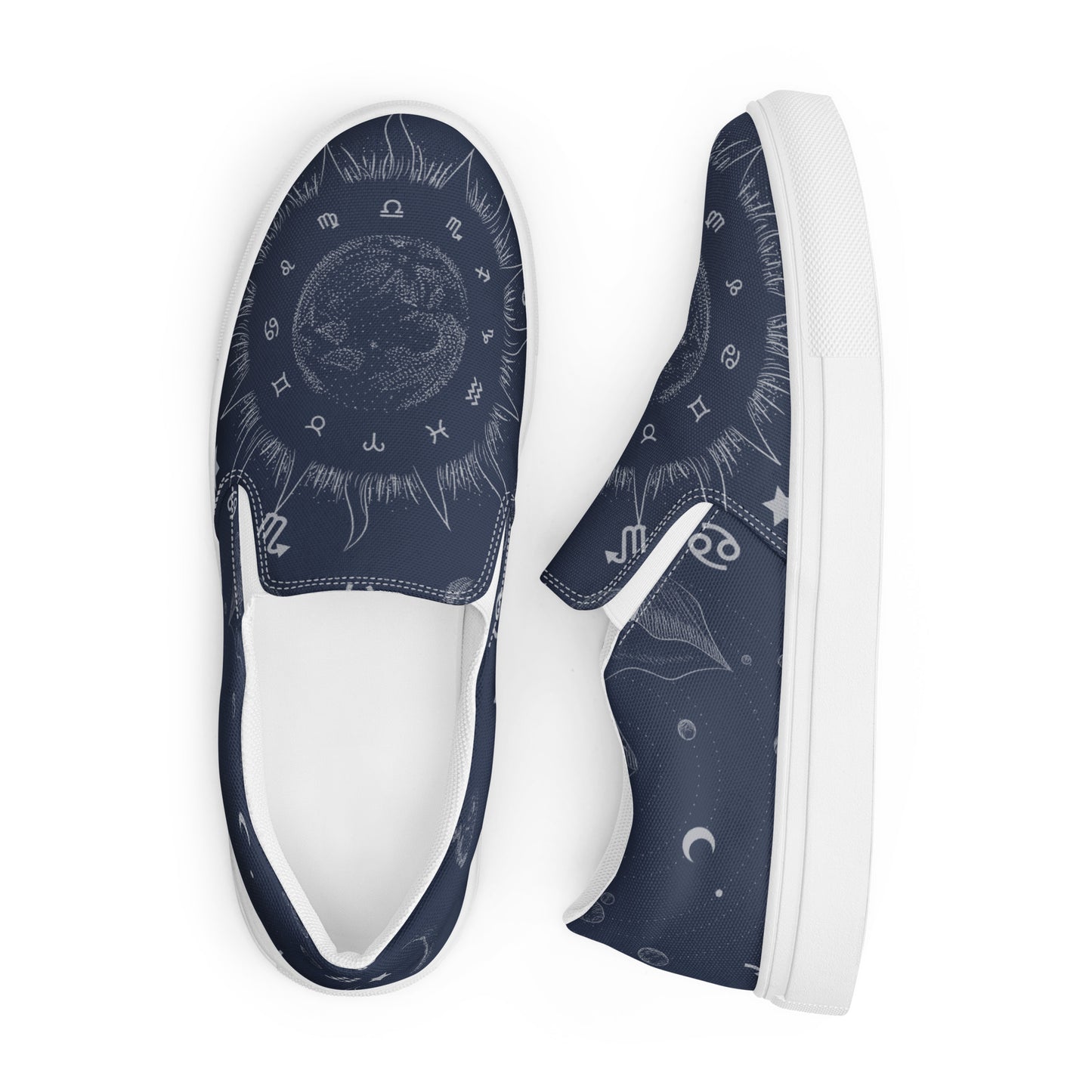 Navy Blue Moon Zodiac Women’s Slip-on Canvas Shoes