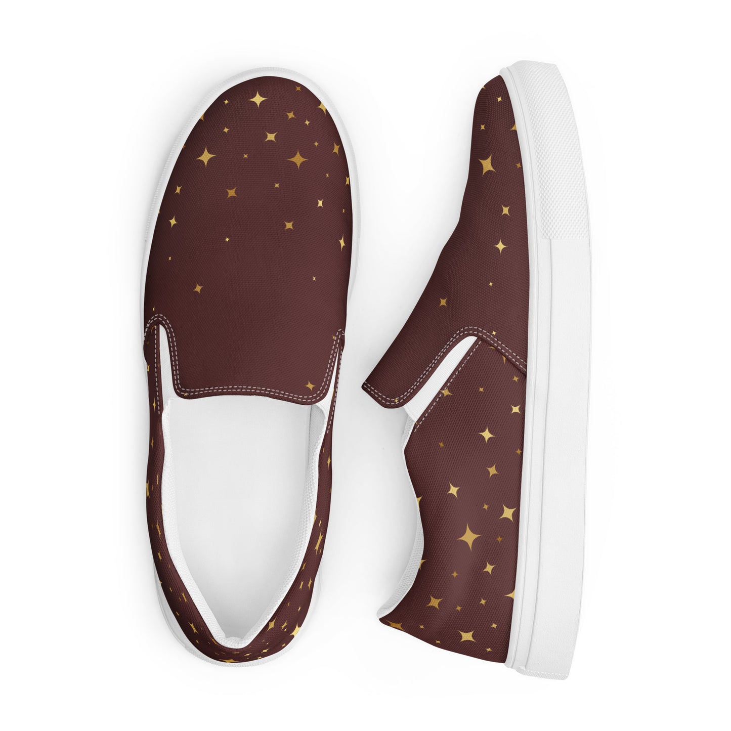 Burgundy Gold Star Women’s Slip-on Canvas Shoes