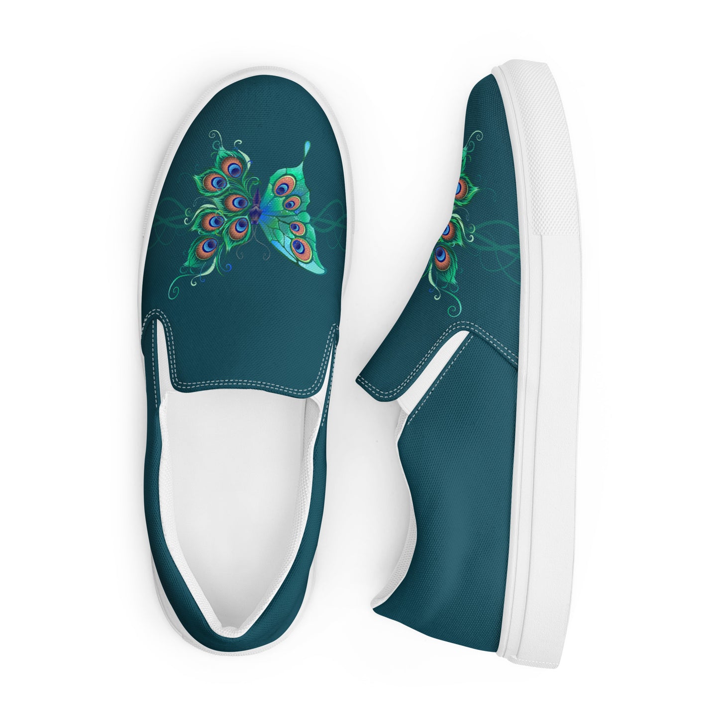 Peacock Butterfly Astronaut Blue Women’s Slip-On Canvas Shoes