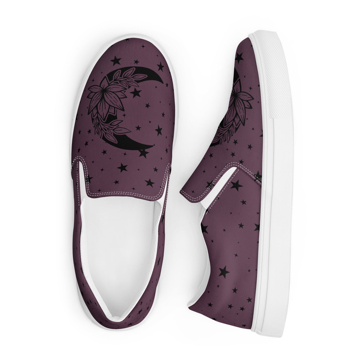 Floral Moon Star Purple Play Women’s Slip-On Canvas Shoes