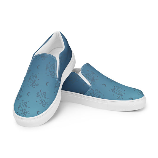 Blue Gradient Crystal Moon Women’s Slip-on Canvas Shoes