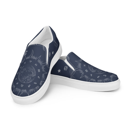 Navy Blue Moon Zodiac Women’s Slip-on Canvas Shoes