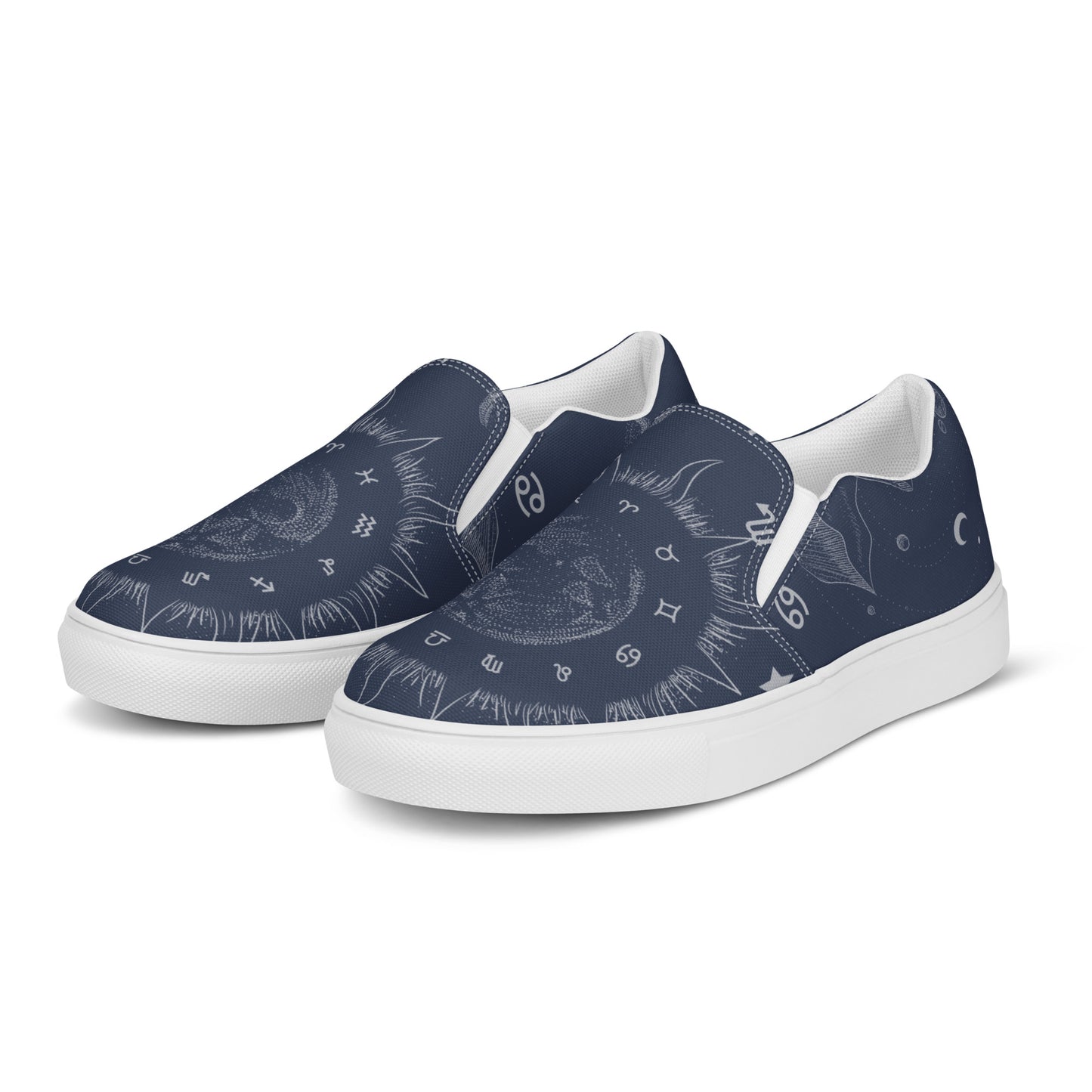 Navy Blue Moon Zodiac Women’s Slip-on Canvas Shoes