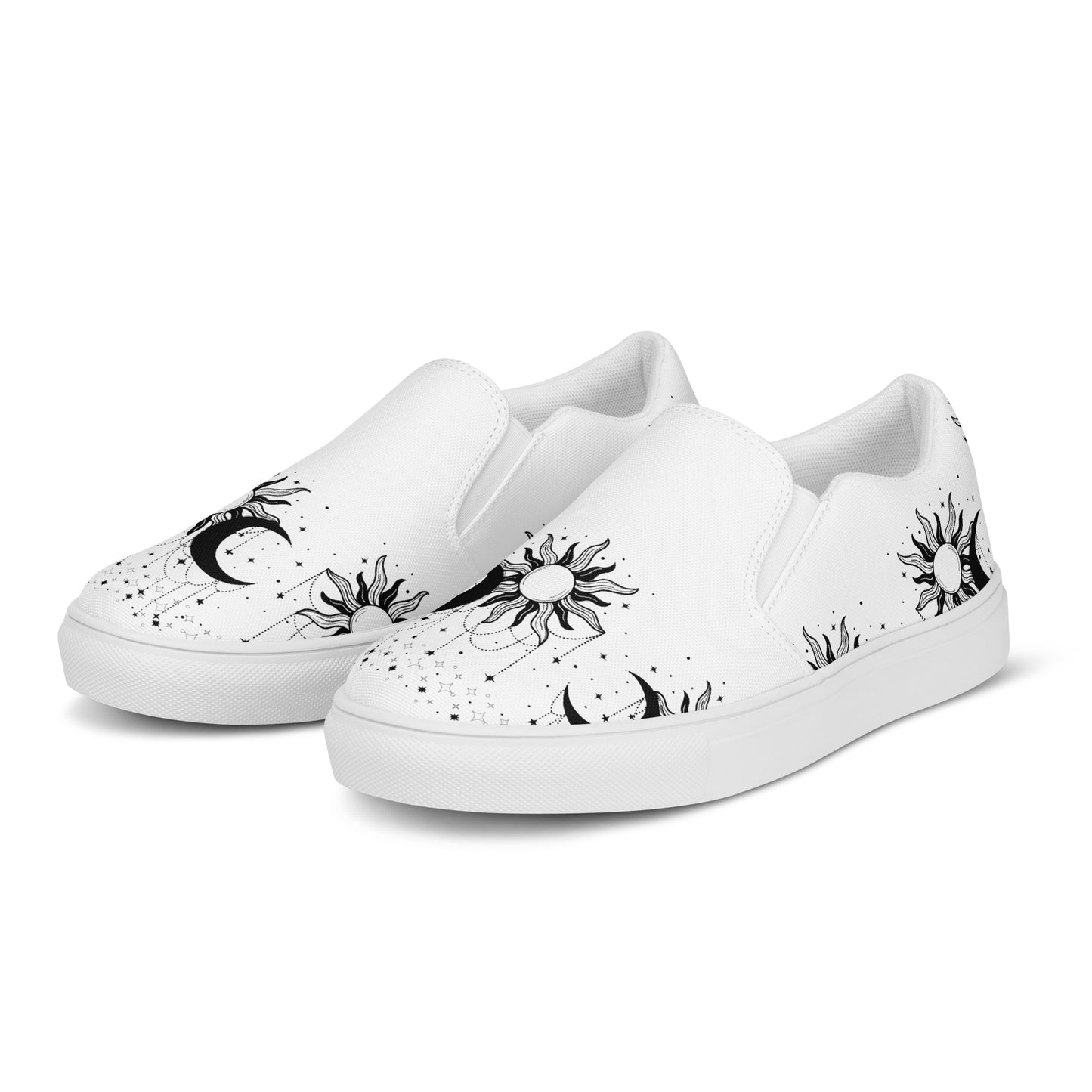 Black White Sun Moon Women’s Slip-on Canvas Shoes