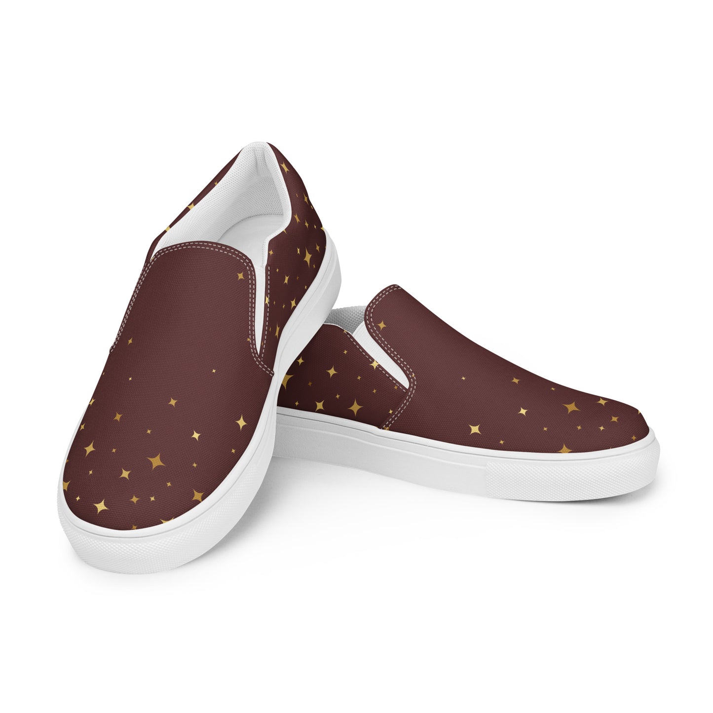 Burgundy Gold Star Women’s Slip-on Canvas Shoes