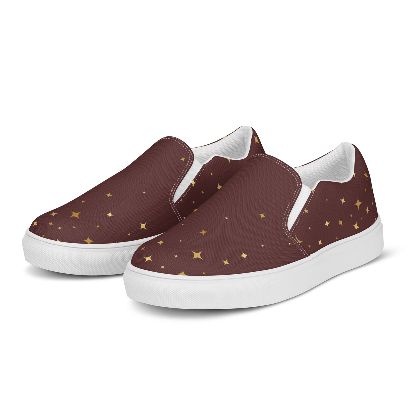 Burgundy Gold Star Women’s Slip-on Canvas Shoes