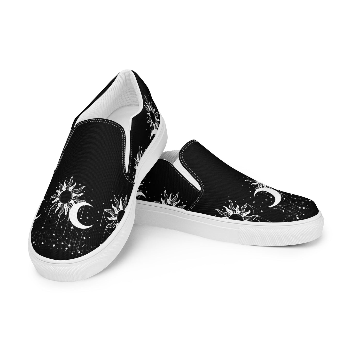 White Black Sun Moon Women’s Slip-On Canvas Shoes