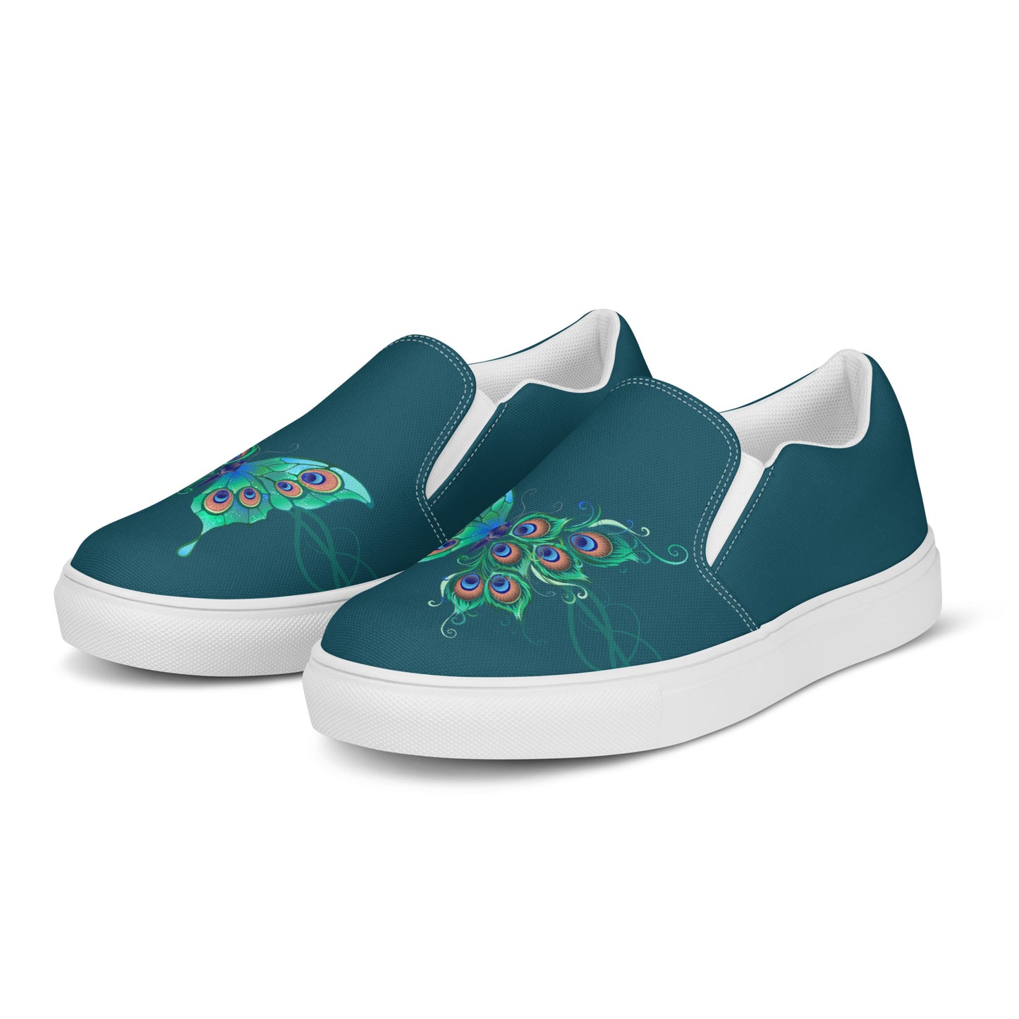 Peacock Butterfly Astronaut Blue Women’s Slip-On Canvas Shoes