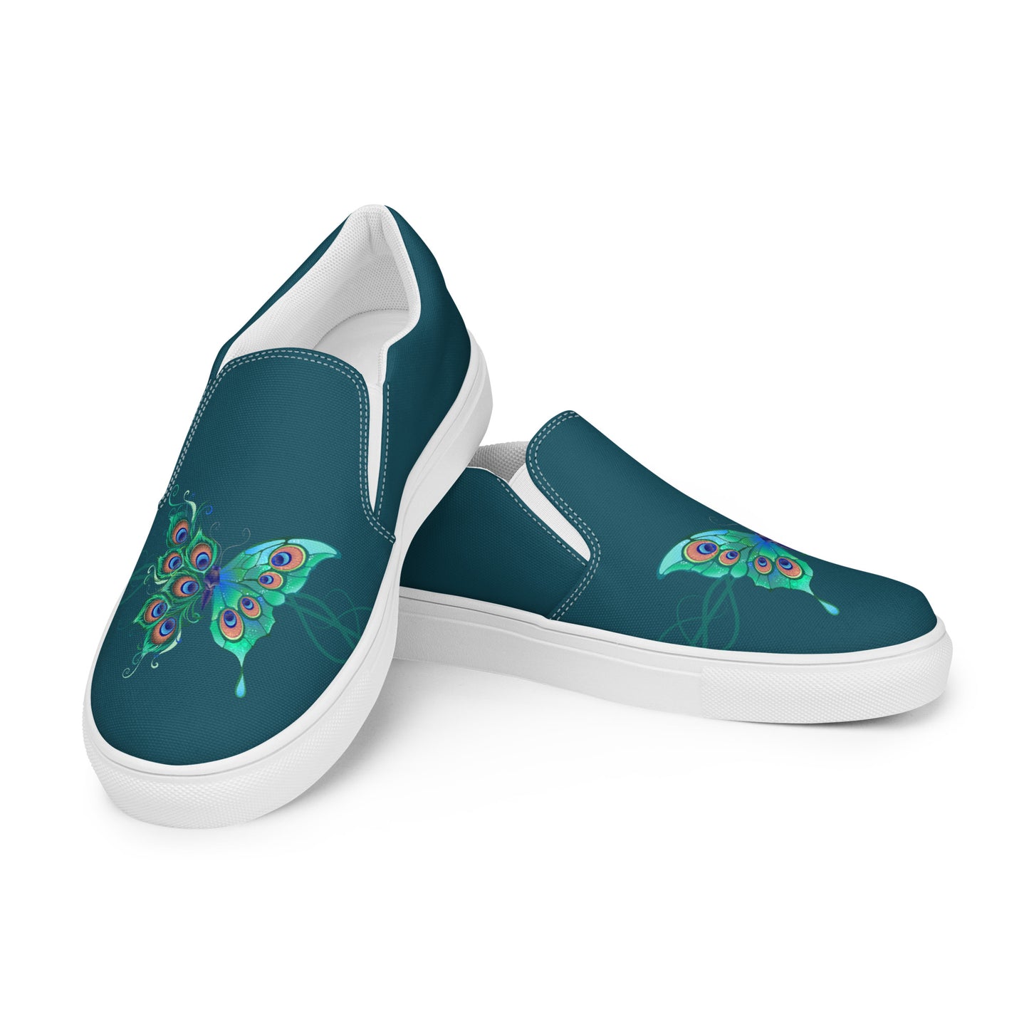 Peacock Butterfly Astronaut Blue Women’s Slip-On Canvas Shoes