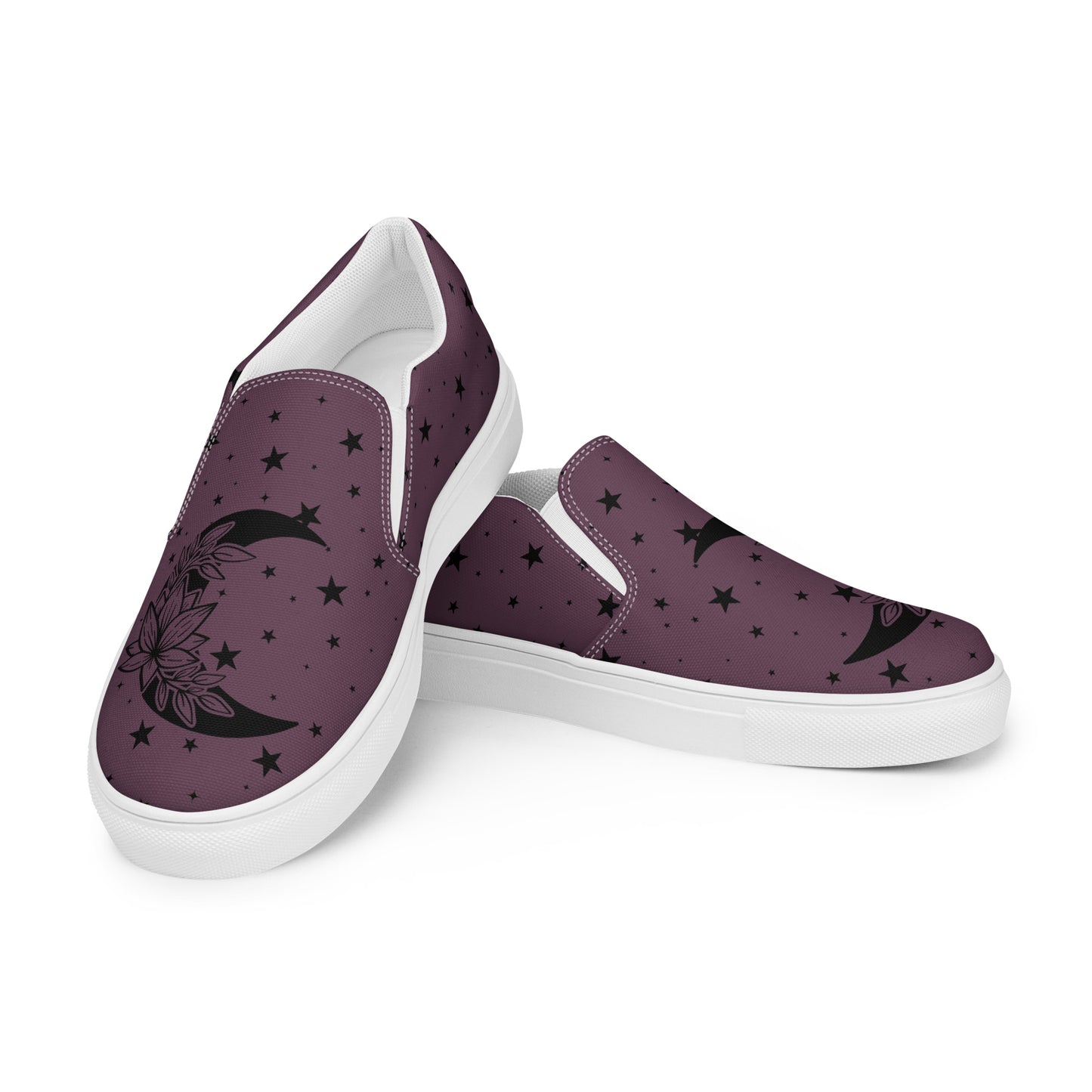 Floral Moon Star Purple Play Women’s Slip-On Canvas Shoes