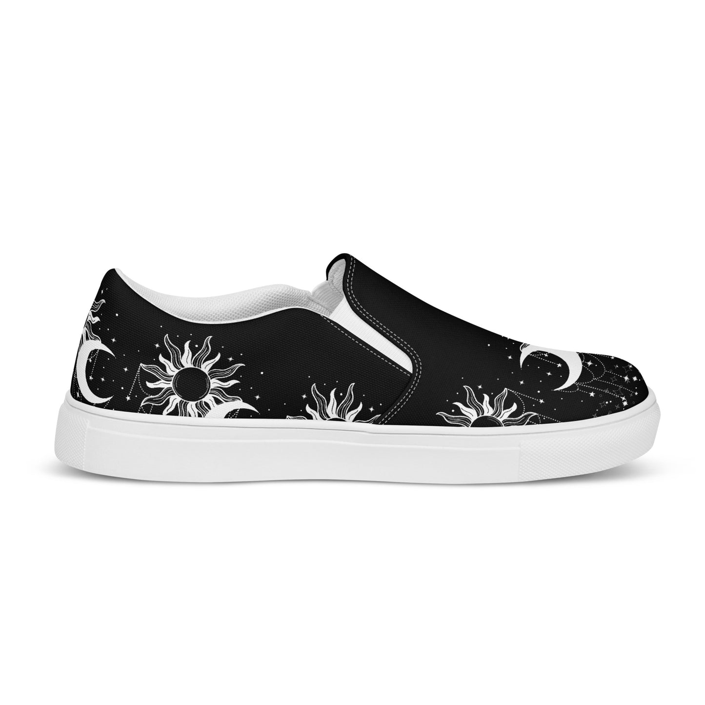 White Black Sun Moon Women’s Slip-On Canvas Shoes