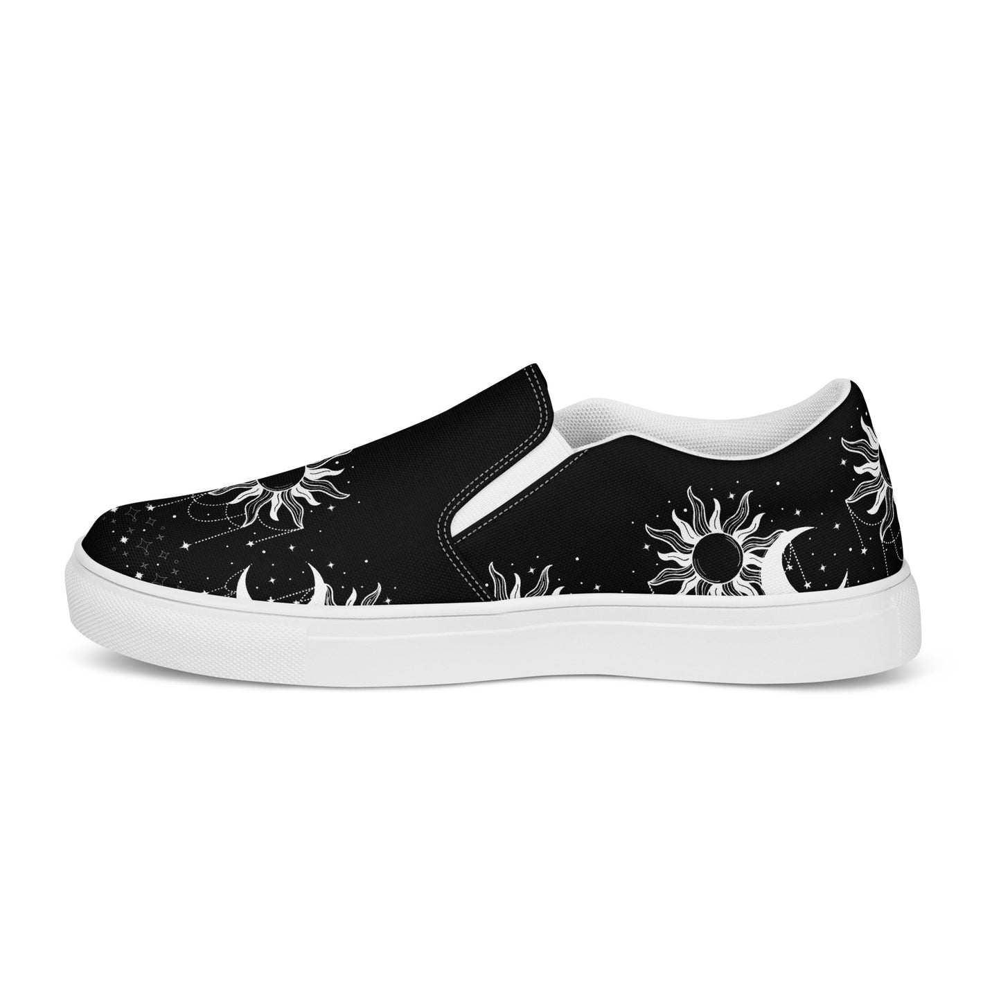 White Black Sun Moon Women’s Slip-On Canvas Shoes