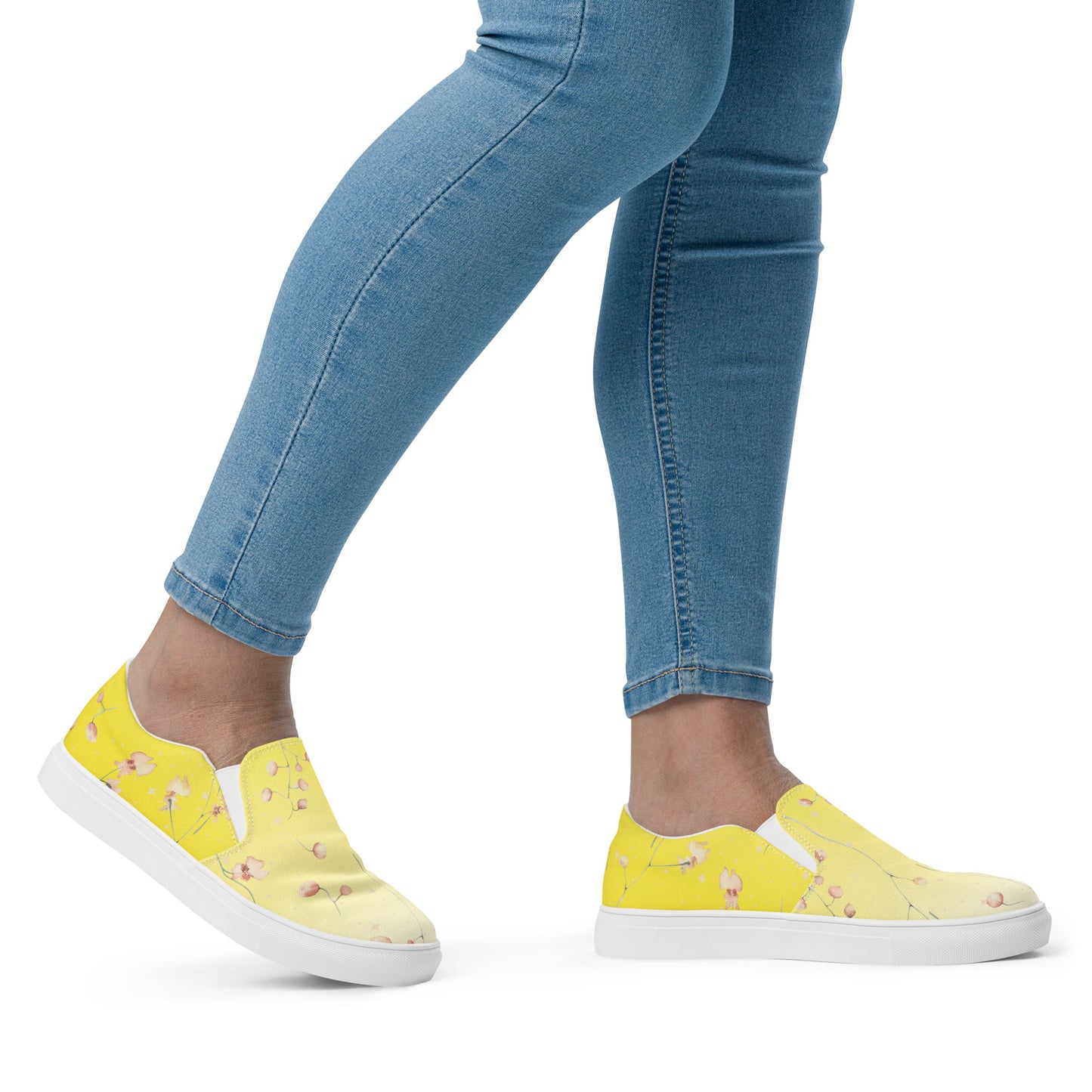 Yellow Botanical Flower Star Women’s Slip-on Canvas Shoes