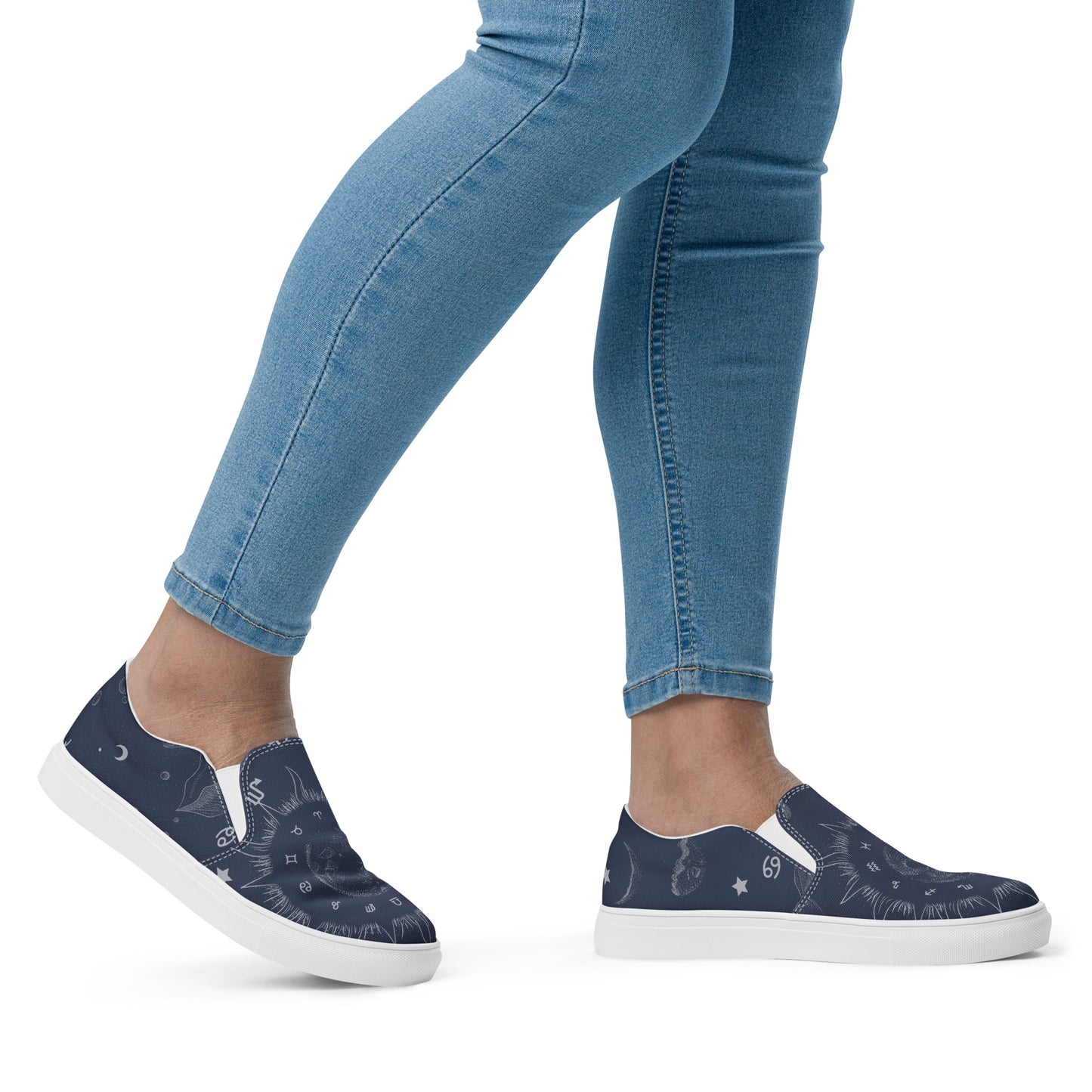 Navy Blue Moon Zodiac Women’s Slip-on Canvas Shoes