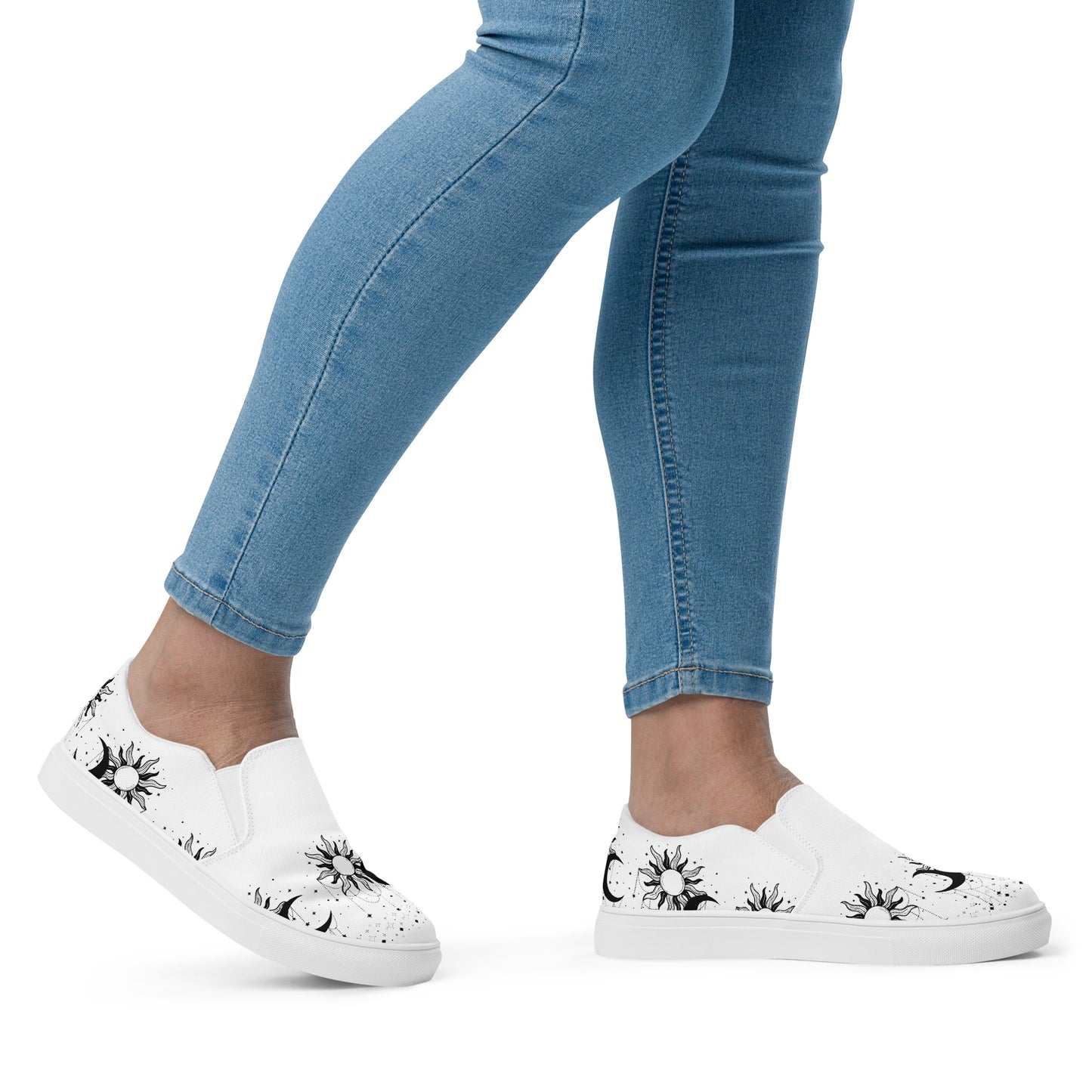 Black White Sun Moon Women’s Slip-on Canvas Shoes