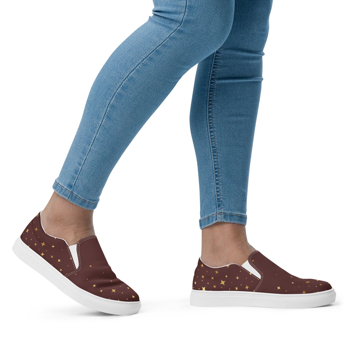 Burgundy Gold Star Women’s Slip-on Canvas Shoes